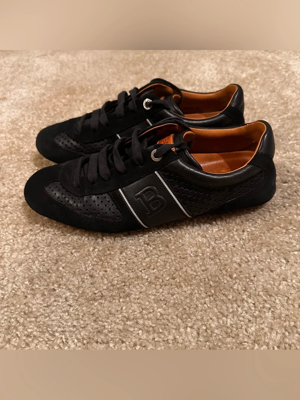 Bally Iuston Luxury Mens Sneakers Black Suede Leather Perforated US 9.5 EU 8.5